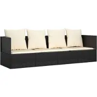 Syfax Loungebed met kussens poly rattan zwart