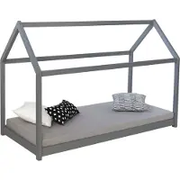 Homestyle4u Kinderbed, type huisje, inclusief matras. Houten bed, grijs, 90 x 200 cm