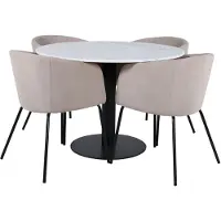 Ebuy24 EstelleØ106WHBL eethoek eetkamertafel wit, marmer en 4 Berit eetkamerstal beige.