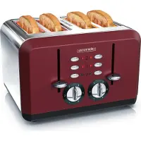 Arendo Toaster BREAKFAST X2 voor 4 sneetjes brood, 1630 W, 4 smalle gleuven, 6 bruiningsgraden, dubbelwandige behuizing, kruimellade, roestvrijstalen broodrooster in retro-design, rood