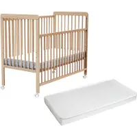 WEBABY - Houten uitschuifbaar babybedje met matras LIVO Gelakt beukenhout 60 x 120 cm