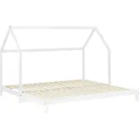 Homestyle4u Kinderbed met 2 matrassen, uitschuifbaar, huisbed, 90x200, gastenbed, uitschuifbed, multifunctioneel bed, hout, wit, kinderbed, tweepersoonsbed, bedhuis