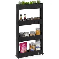 Relaxdays keukenrek op wielen - 4 etages - smal - kunststof - 101 x 12,5 x 54 cm - zwart