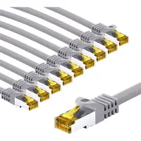 Goobay RJ45 Patch Cord CAT 6A S/FTP (PiMF), 500 MHz, with CAT 7 Raw Cable, 5 m, grey, Set of 10