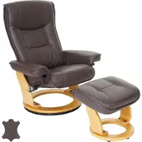 Robas Lund MCA relaxfauteuil Hamilton, TV fauteuil kruk, echt leer 130kg belastbaar ~ bruin, natuurlijk bruin
