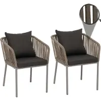 Mendler Set van 2 tuinstoelen -N41, armleuning voor buiten, weerbestendig aluminium touwvlechtwerk Rope ~ grijs, donkergrijs kussen