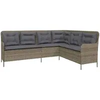 vidaXL Tuinbank met kussens L-vormig poly rattan grijs