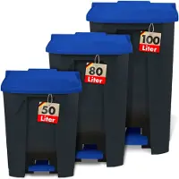 Floordirekt Olaf Afvalemmer - Afvalemmer voor Keuken en Kantoor - Afvalscheidingssysteem - Pedaalemmer met Opstapmechanisme - Blauw - 50 L