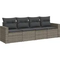 vidaXL 4-delige Loungeset met kussens poly rattan grijs