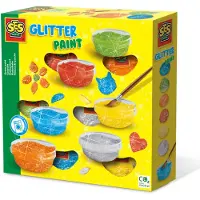 SES Creative - Plakkaatverf Glitter (6x45ml) - extra dekkende plakkaatverf - trendy glitter kleuren - hersluitbare potjes - makkelijk uitwasbaar – hobbyverf - knutselverf