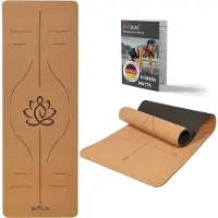 DH FitLife yogamat van kurk en TPE (klein lotusmotief), gymnastiekmat van 183 x 61 x 0,6 cm, antislip yogamat, sportmat, fitnessmat, dikke yogamat met richtlijnen
