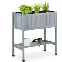 Relaxdays moestuintafel hout - 80,5 x 74 x 38 cm - met folie - voor tuin en balkon - grijs
