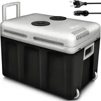 Tillvex Elektrische koelbox 40 l met wieltjes, mini-koelkast, 230 V en 12 V, voor camping met auto, koelt en verwarmt, eco-modus (antraciet)