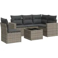 vidaXL 6-delige Loungeset met kussens poly rattan grijs