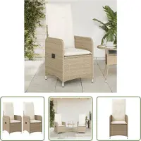 The Living Store - Tuinstoelen - 2 - st - verstelbaar - met - kussens - poly - rattan - beige