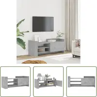 The Living Store Tv Meubel - Tv Kast - Tv-meubel 100x35x40 cm bewerkt hout betongrijs - Beton Grijs - Houten Tv Kast - Opbergkast