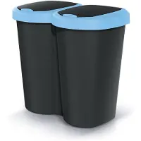 Prosperplast Compacta B Duo - Prullenbak - 40L - één compartiment twee deksels - blauw/zwart