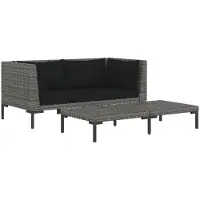 vidaXL 3-delige Loungeset halfrond poly rattan donkergrijs