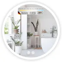 Floordirekt badspiegel Liora, met LED-verlichting rondom, anti-condensfunctie en 3 selecteerbare lichtkleuren, 2 touch-schakelaars, diameter 60 cm, traploos dimbaar