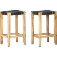 Syfax Barkrukken 2 st echt leer 75 cm zwart