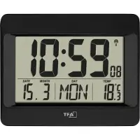 TFA-Dostmann 60.4519.01 Wandklok Zendergestuurd 215 mm x 26 mm x 160 mm Zwart Groot display