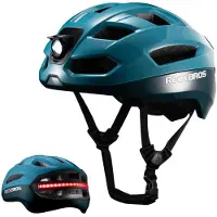 RockBros Fietshelm met Verlichting: Slimme fietshelm met LED-koplamp en achterlicht, knipperlichten en afstandsbediening. Geschikt voor heren en dames, blauw