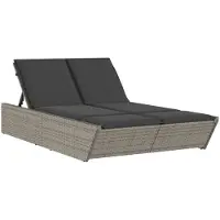 vidaXL Ligbed 2-persoons met kussens poly rattan grijs