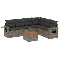 vidaXL 7-delige Loungeset met kussens poly rattan grijs