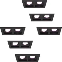 HOFTRONIC™ Set van 6 Fresno Dubbele Inbouwspot - Rechthoek - 2x GU10 - RGBWW 16,5 miljoen kleuren - 11 Watt 690 lumen - Kantelbaar - IP20 stofdicht- Zwart - Met