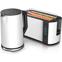 Arendo ontbijtset, 2-delig, bestaande uit: waterkoker ELEGANT, 1,5 liter met temperatuurregeling, en een 4-sleuf broodrooster FRUKOST, 1500W, met 6 bruiningsgraden. Keukenapparatuurset in mat wit