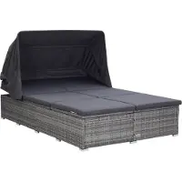 Syfax Ligbed met kussen 2-persoons poly rattan grijs