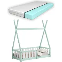 En.casa Kinderbed Helsingborg Tipi met uitvalbeveiliging en matras 70x140 cm mint