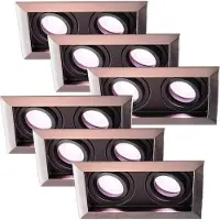 HOFTRONIC™ Set van 6 Durham Inbouwspots Dubbel RVS - GU10 - 4,5 Watt 350 lumen - RGB + WW - Wifi + BLE - Kantelbaar - IP20 - Rechthoek