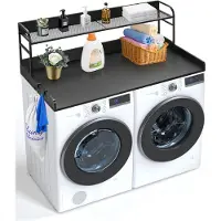 Vevor Wasmachine en droger aanrecht met 2-laags plank (1370 x 700 x 419 mm) Trommelrek met antislip pads, waterbestendig wasrek, zwart