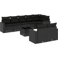 vidaXL 9-delige Loungeset met kussens poly rattan zwart