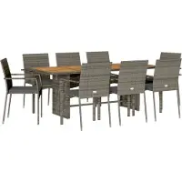 vidaXL 9-delige tuinset met kussens, grijs, polyrotan