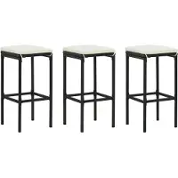 Prolenta Maison Exclusive - Barkrukken met kussen, 3 stuks, zwart, van polyrotan