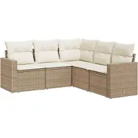 vidaXL 5-delige Loungeset met kussens poly rattan beige