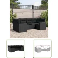 The Living Store Loungeset Zwart - Tuin Lounge Set - 6-delige Loungeset met kussens poly rattan zwart - Outdoor Furniture - Patio Set - Ratan Lounge Set