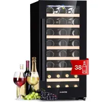 Klarstein Wijnkoelkast vrijstaand, Kleine drankenkoelkast smal, 1 zone wijnkoelkast met glazen deur, Indoor/Outdoor Beersafe, Koelkast klein met uv-bescherming, 5-18°C, 38 flessen