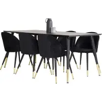 Ebuy24 Dipp180x90BLBR eethoek eetkamertafel zwart en 6 Velvet eetkamerstal velours zwart, messing decor.