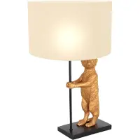 Steinhauer Goud met zwarte tafellamp Animaux 8223ZW met grof wit linnen kap