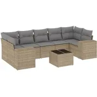vidaXL 8-delige Loungeset met kussens poly rattan beige