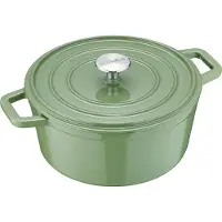 Berndes Kookpan B.IRON gietijzer rond 24 cm 3,75 liter saliegroen INDUCTIE, Pan + steelpan, Groen