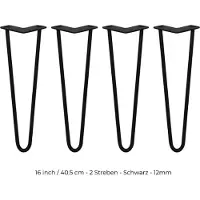 Monster 4 x 40,6cm Hairpin retro pootjes tafelpoten pinpoten - 2 staven - 12mm - zwart