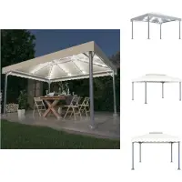 vidaXL Paviljoen met LED-lichtketting, 400x300 cm, crème-wit, aluminium - Paviljoens & feesttenten
