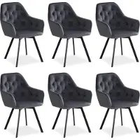 Homestyle4u Eetkamerstoelen van Fluweel - 6 Stoelen - met armleuningen - draaibaar - Grijs