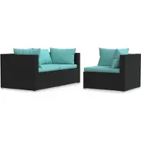 Syfax 3-delige Loungeset met kussens poly rattan zwart