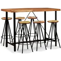 The Living Store 7-delige Barset massief acaciahout en gerecycled hout - Bartafel - Industrieel Design - Acacia Houten Tafel - Barkruk - Eetkamerstoel