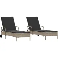 vidaXL Ligstoelen 2 st met kussen poly rattan lichtgrijs